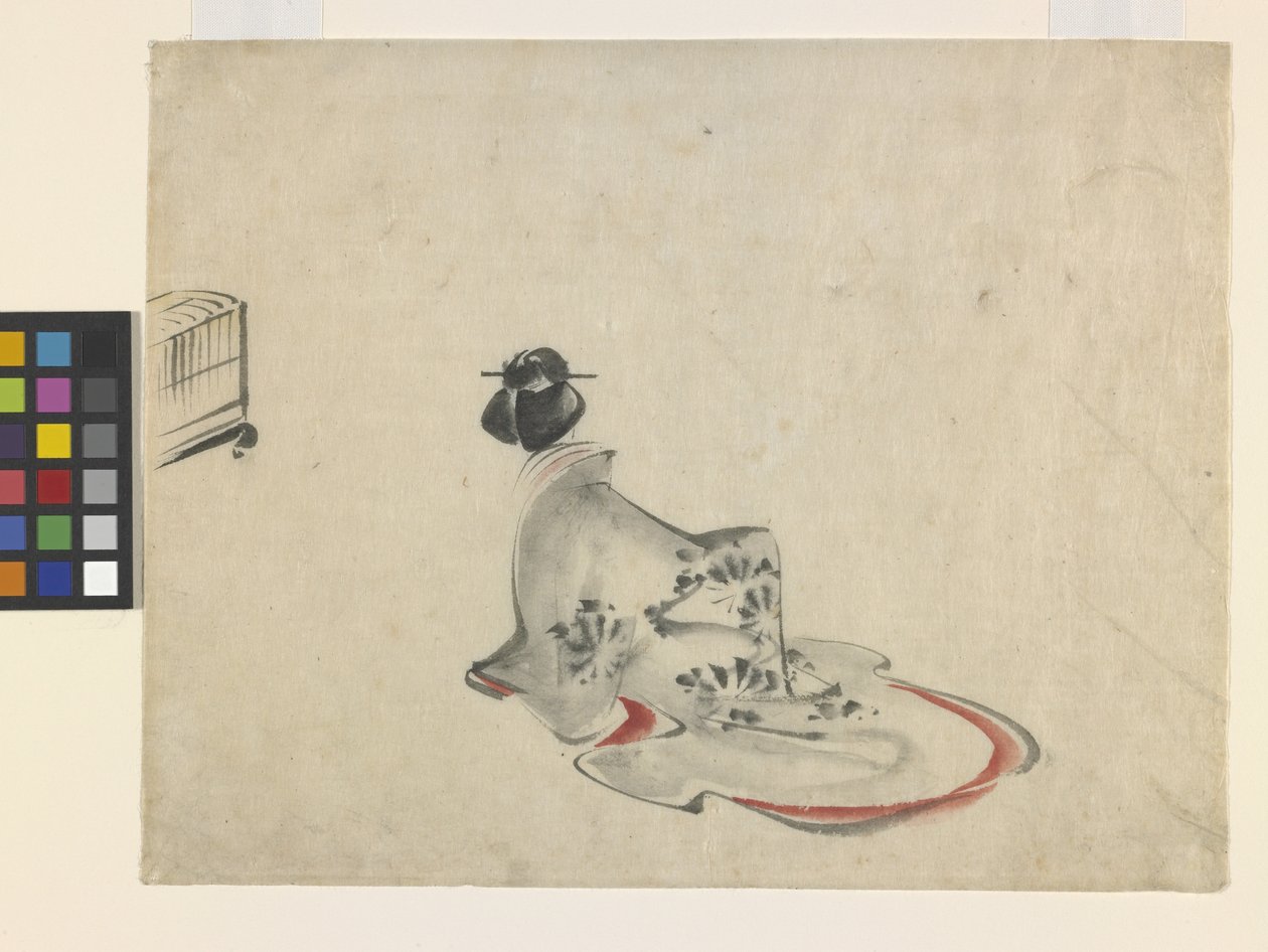 Žena se klaní (inkoust a barva na papíře) od Ando or Utagawa Hiroshige