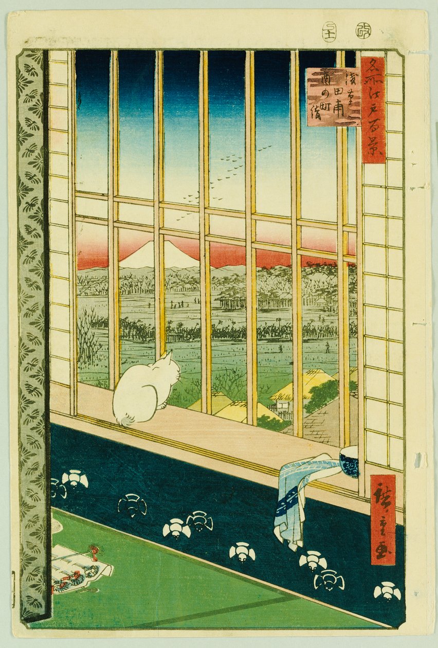 Rýžová pole Asakusa během festivalu kohouta od Ando or Utagawa Hiroshige