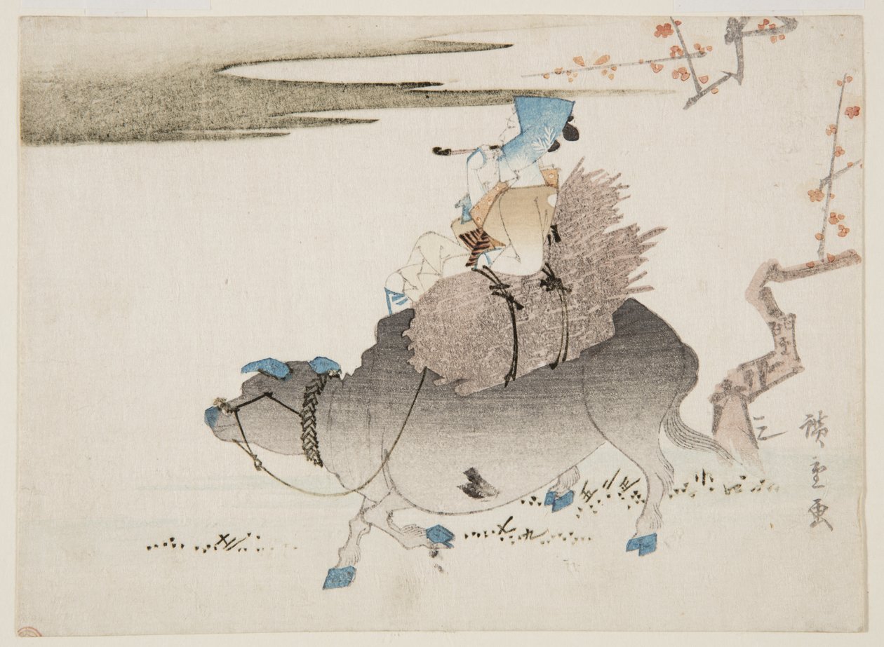 Dobytek a kráva (barevný dřevotisk) od Ando or Utagawa Hiroshige