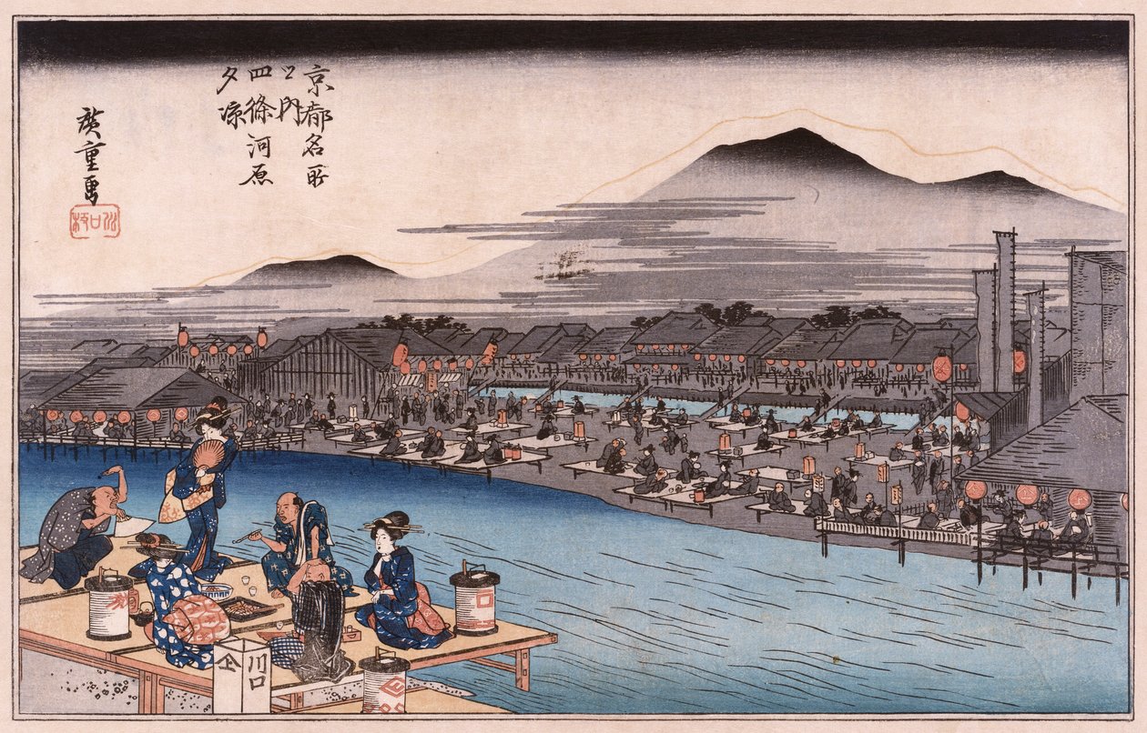 „Cool of the Evening at Shijo Riverbed“, ze série „Famous Places of Kyoto“ od Ando or Utagawa Hiroshige