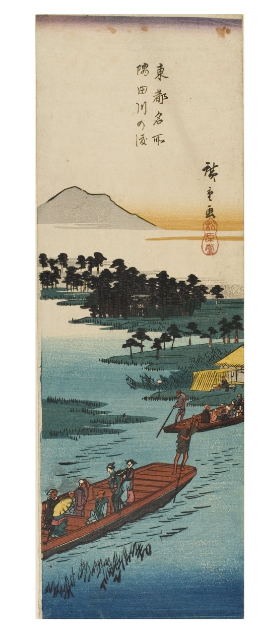 Přechod u řeky Sumidagawa ze série Famous Views of the Eastern Capital, c.1837-1838 (dřevořez na papíře) od Ando or Utagawa Hiroshige