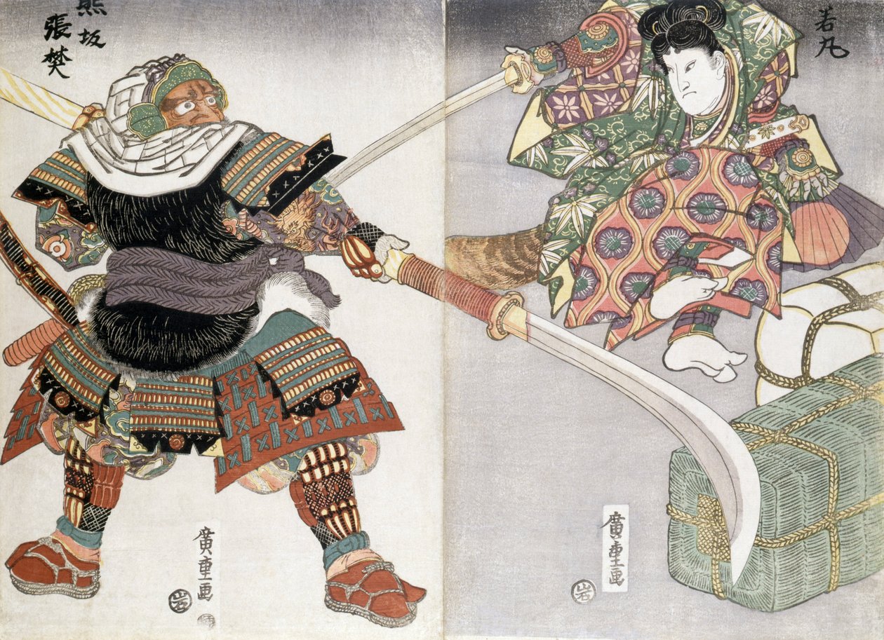 Diptych boje s mečem, 19. století od Ando or Utagawa Hiroshige