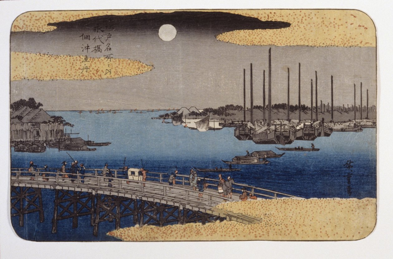 Eitai Bridge (barevný dřevořez) od Ando or Utagawa Hiroshige