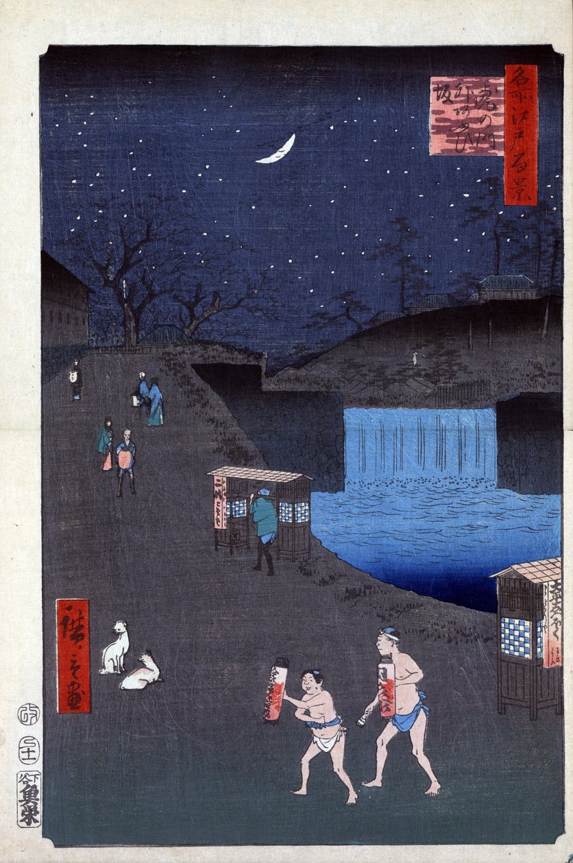 Japonský dřevotisk: The Aoi Slope out of Toranomon (Tokio, Japan). Série 100 slavných pohledů na Eda. (Svah Aoi mimo Toranomon. Sto slavných pohledů na Edo). Dílo Utagawy Hiroshige (1797-1858), dřevoryt od Ando or Utagawa Hiroshige