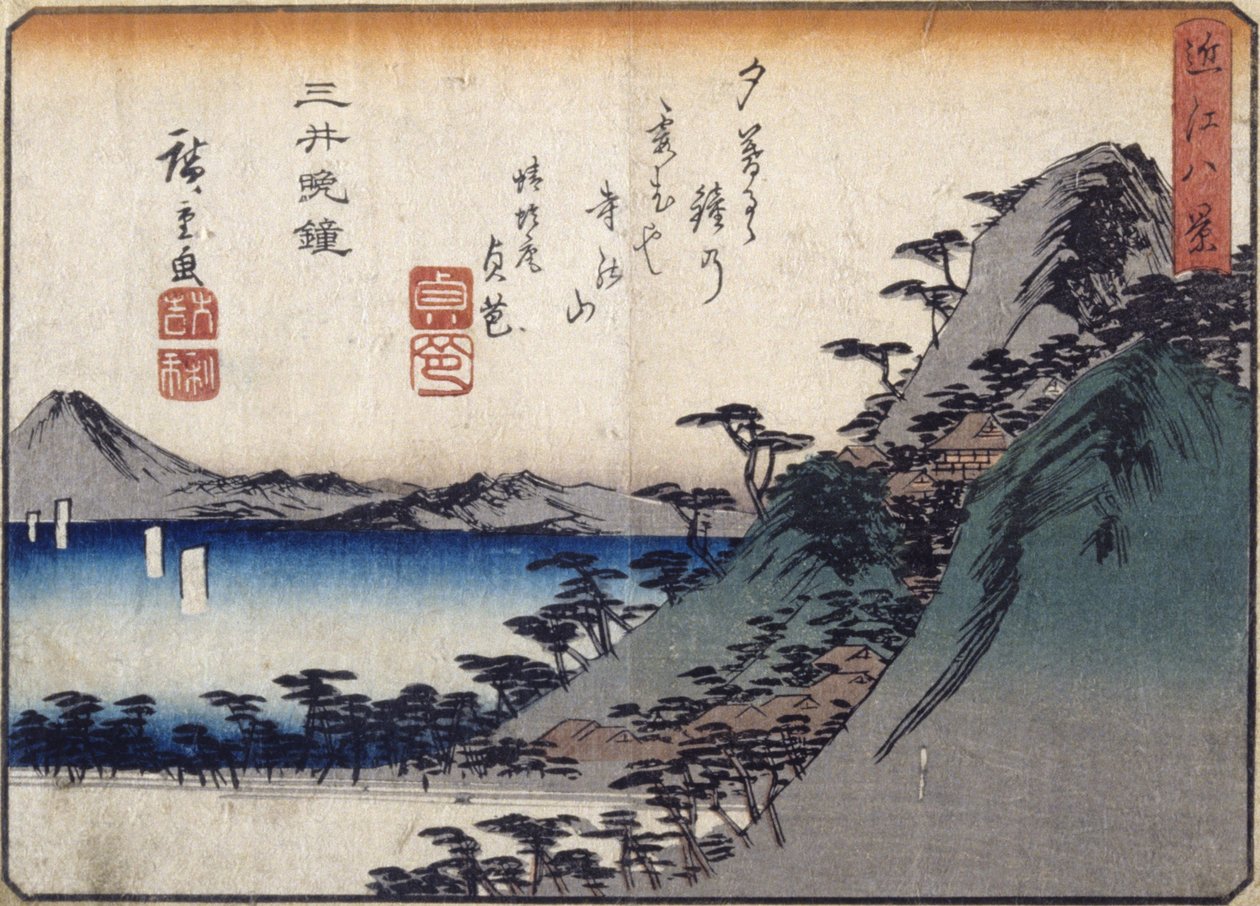 Evening Bell At Miidera (barevný dřevořez) od Ando or Utagawa Hiroshige