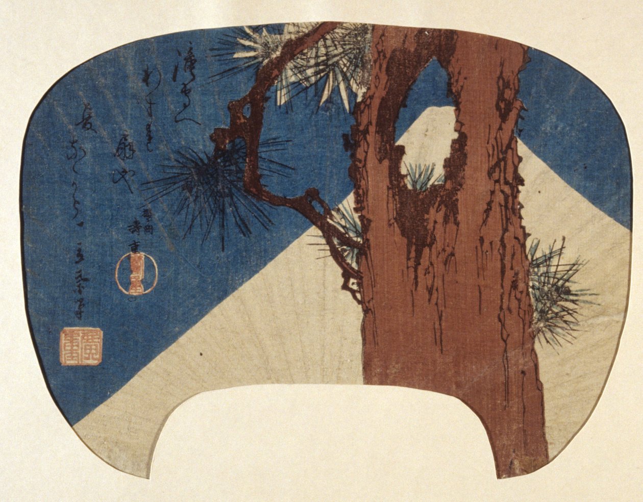 Fan Print: Pine & Mt. Fuji od Ando or Utagawa Hiroshige