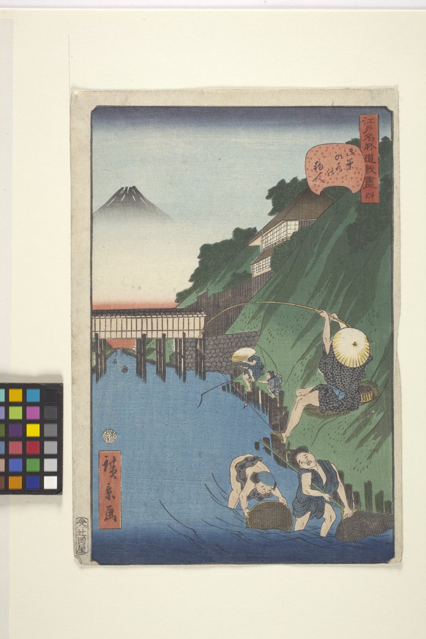 Fisherova maska ​​v Ochanomizu (rybář z Ochanomizu) od Ando or Utagawa Hiroshige