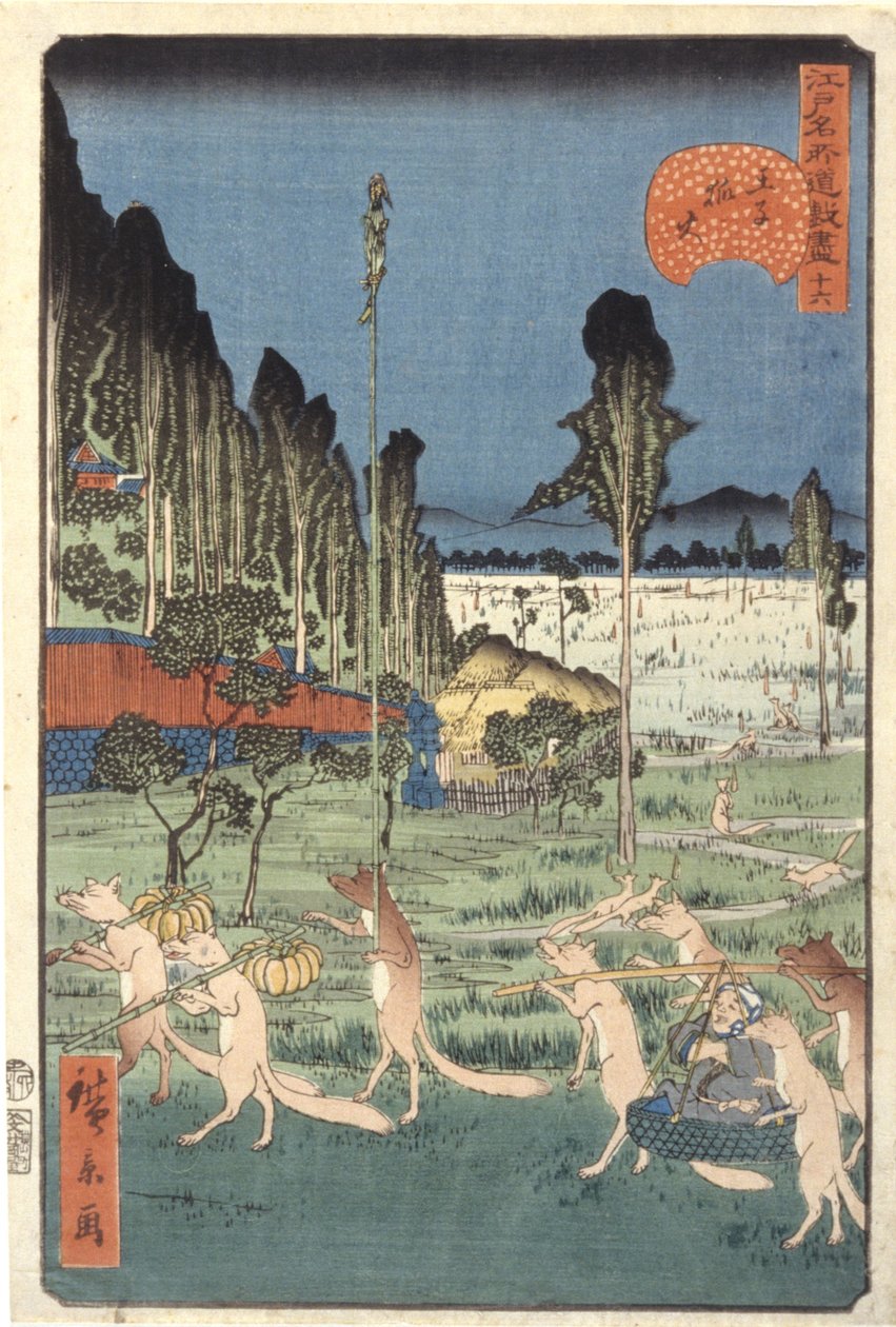Fox-Fire At ?ji (34) ( ?ji Kitsunebi, 34) (barevný dřevotisk) od Ando or Utagawa Hiroshige