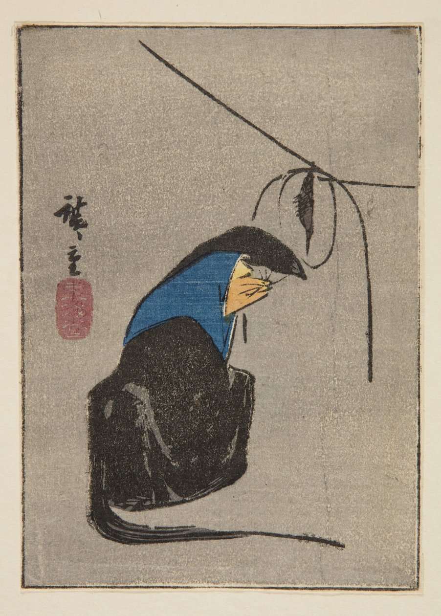 Liška v Tsurigitsune, vyříznutá z nepojmenovaného archu harukaze (barevný dřevotisk) od Ando or Utagawa Hiroshige