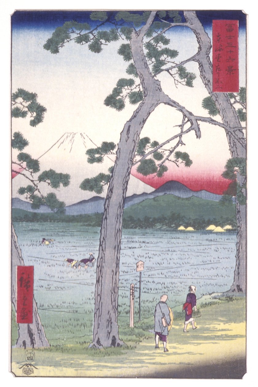 Fuji nalevo od Tkaida? Road (T?kaid? Hidari Fuji) (barevný dřevěný blokový tisk) od Ando or Utagawa Hiroshige