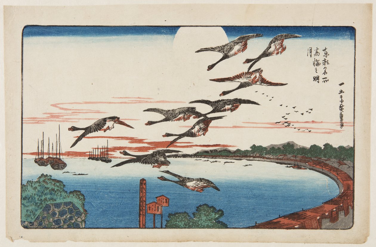 Úplněk nad Takanawou (Takanawa no meigetsu) (barevný dřevotisk) od Ando or Utagawa Hiroshige