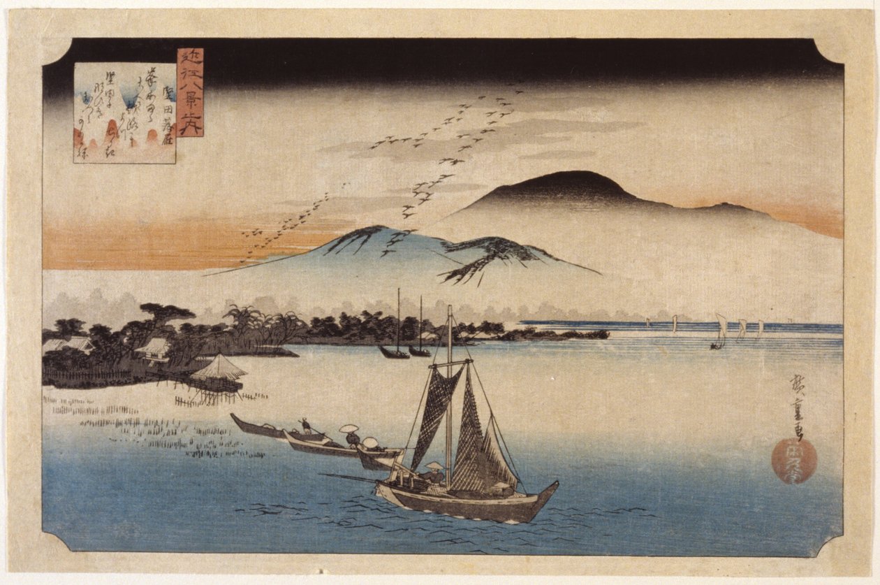 Husy Homing At Katata (barevný dřevořez) od Ando or Utagawa Hiroshige