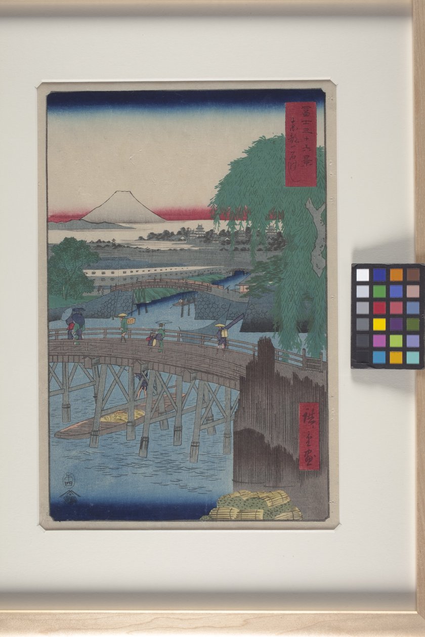 Ichikoku Bridge ve východním hlavním městě (T?to: Ichikoku Bashi) (barevný dřevotisk) od Ando or Utagawa Hiroshige