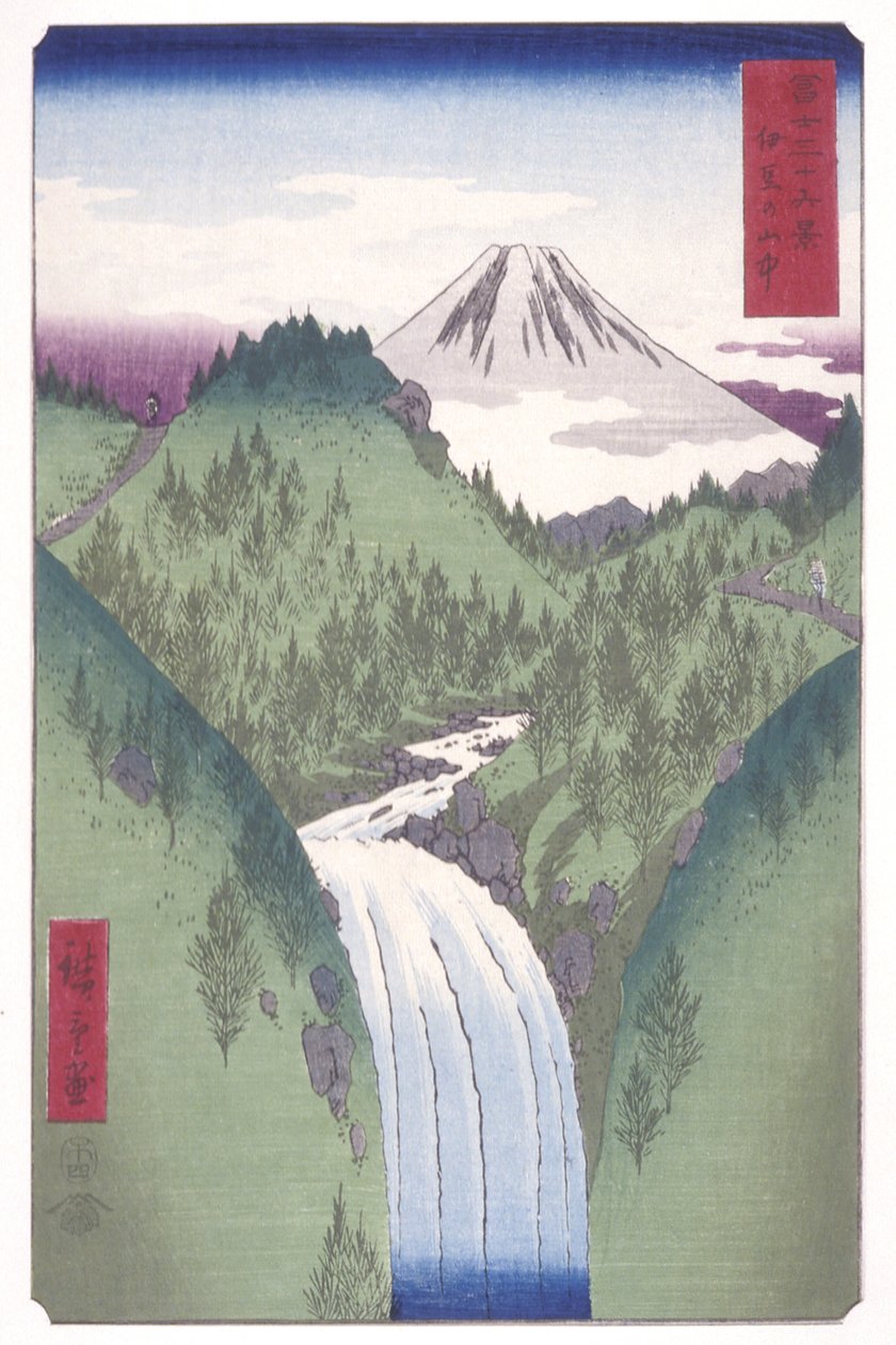 V horách Izu (Izu No Sanch?) (barevný dřevěný blok) od Ando or Utagawa Hiroshige