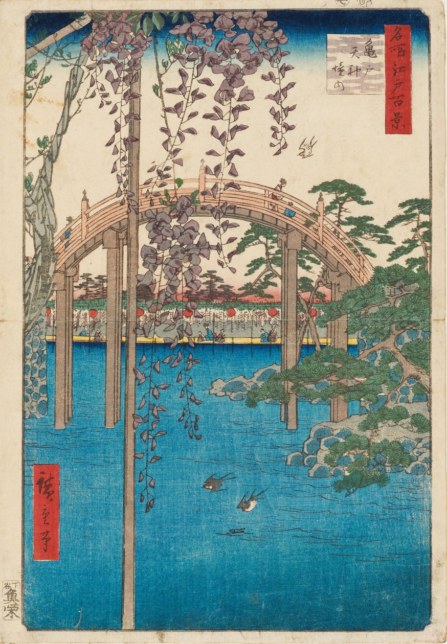 Faktor v Kameido Tenjin Shline od Ando or Utagawa Hiroshige