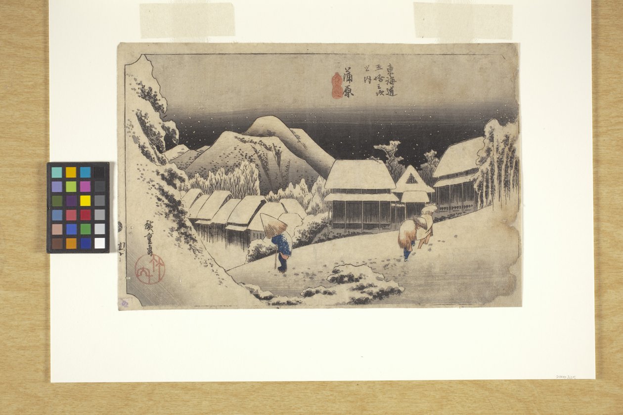 Kanbara, noční sníh (barevný dřevoryt) od Ando or Utagawa Hiroshige
