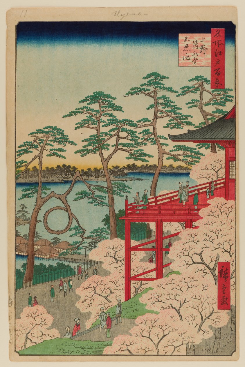 Hala Kiyomizu a rybník Shinobazu v Uenu od Ando or Utagawa Hiroshige