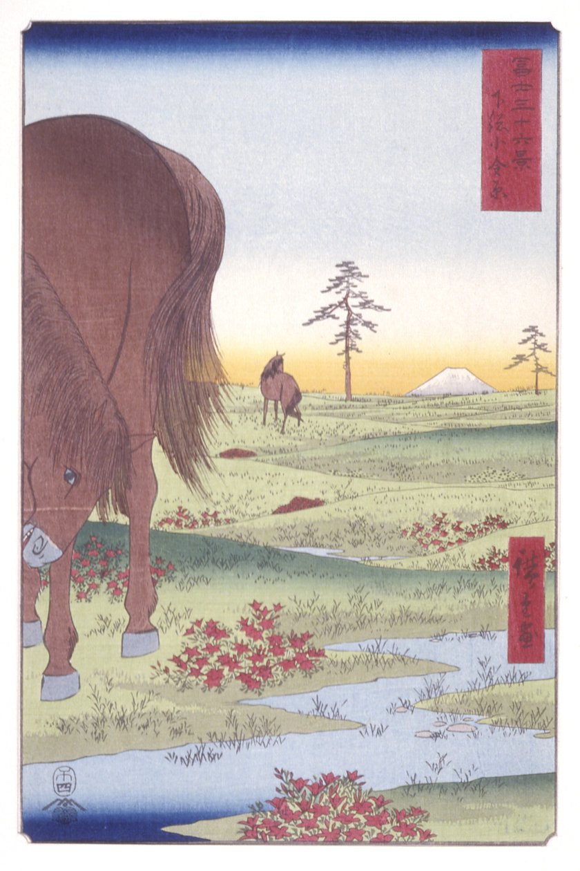 Kogane Plain In Shim?sa Province (Shim?sa Koganegahara) (barevný dřevotisk) od Ando or Utagawa Hiroshige