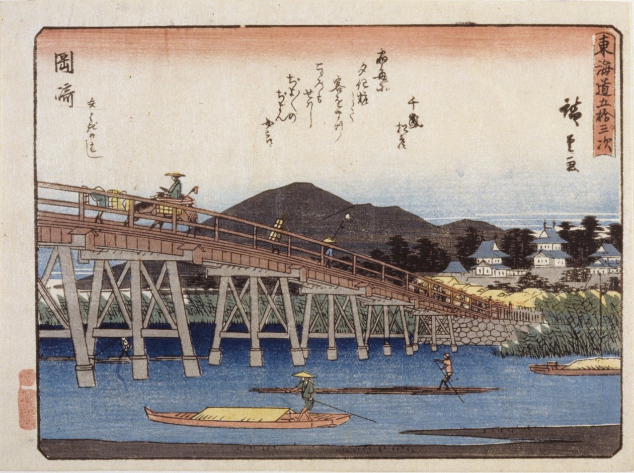 Povolení městské řady stupňů, Okazaki od Ando or Utagawa Hiroshige