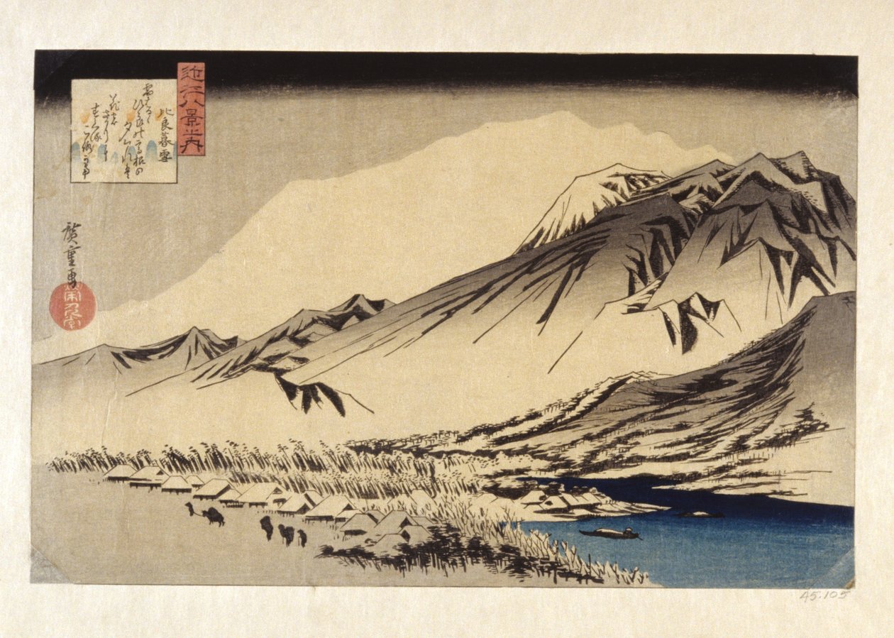 Přetrvávající sníh na hoře Hira (barevný dřevořez) od Ando or Utagawa Hiroshige
