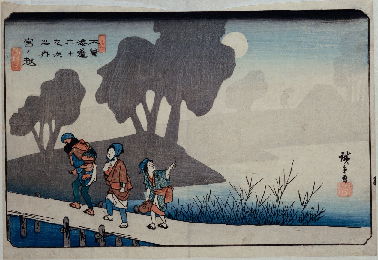 Miyanokoshi, stanice 27“, ze série, „Šedesát devět stanic Kisokaido“ od Ando or Utagawa Hiroshige