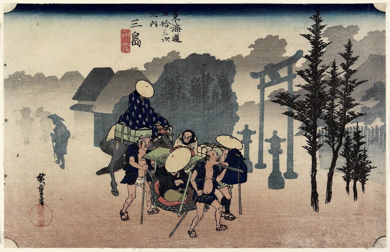 Ranní mlha, Mishima, c. 1833 od Ando or Utagawa Hiroshige