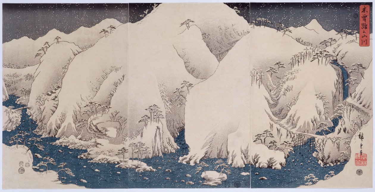 "Hory a řeky Kiso", 1857 od Ando or Utagawa Hiroshige