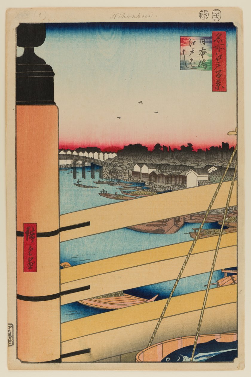 Most Nihonbaši a most Edobaši (z Nihonbaši do Edobaši) od Ando or Utagawa Hiroshige
