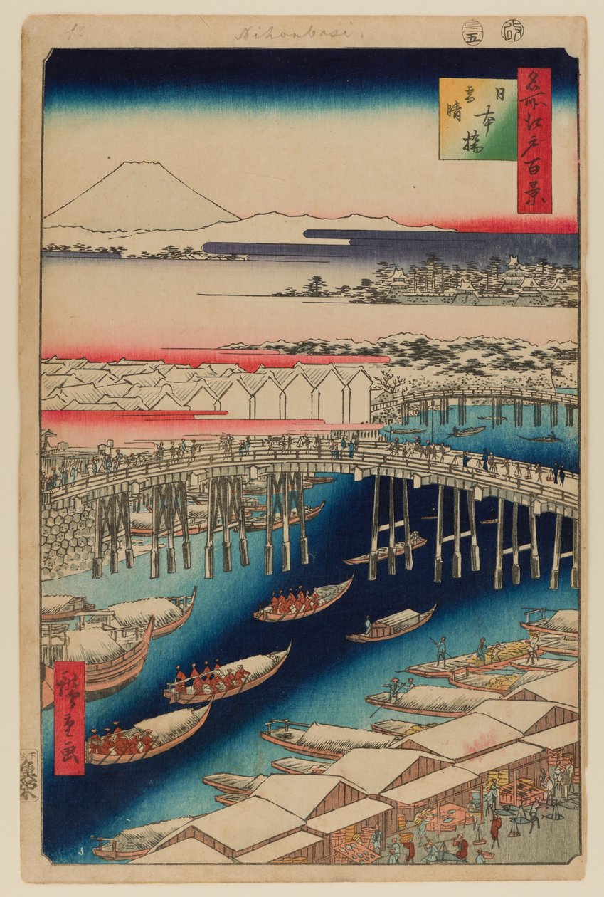 Nihonbashi, úklid po sněhu od Ando or Utagawa Hiroshige