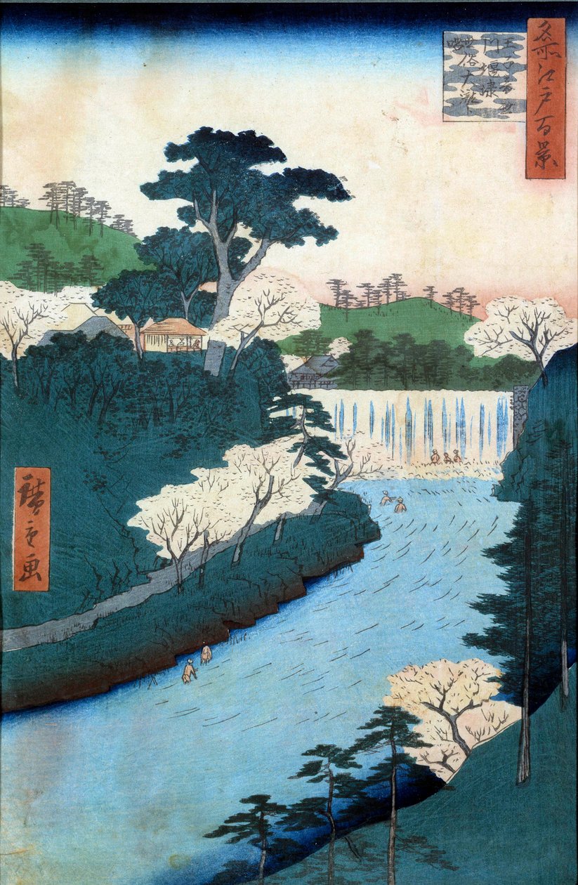 Sto slavných pohledů na Edo: přehrada řeky Otonashioji. Japonský tisk Utagawy Hiroshige (1797-1858) 19. století. Soukromá sbírka. od Ando or Utagawa Hiroshige