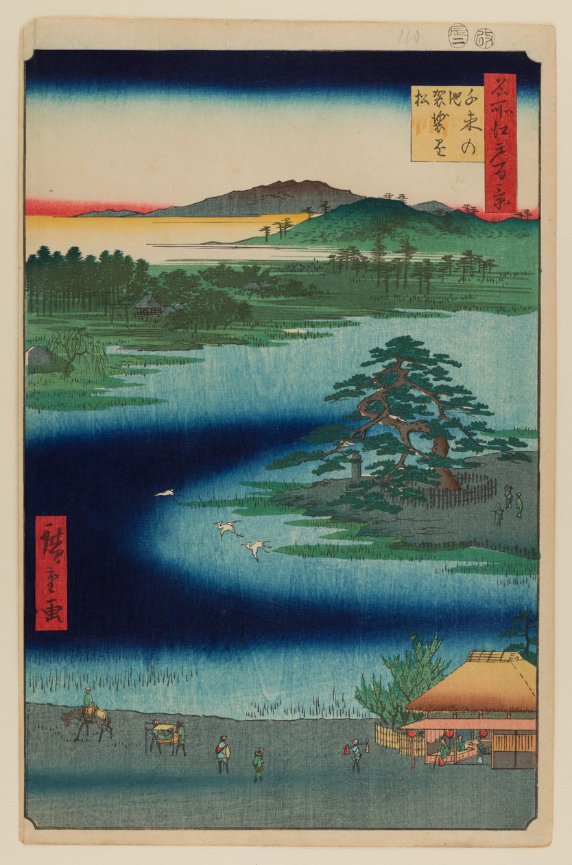 Robe-Hanging Pine, rybník Senzoku od Ando or Utagawa Hiroshige