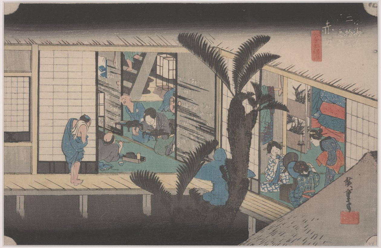Scéna v hostinci od Ando or Utagawa Hiroshige