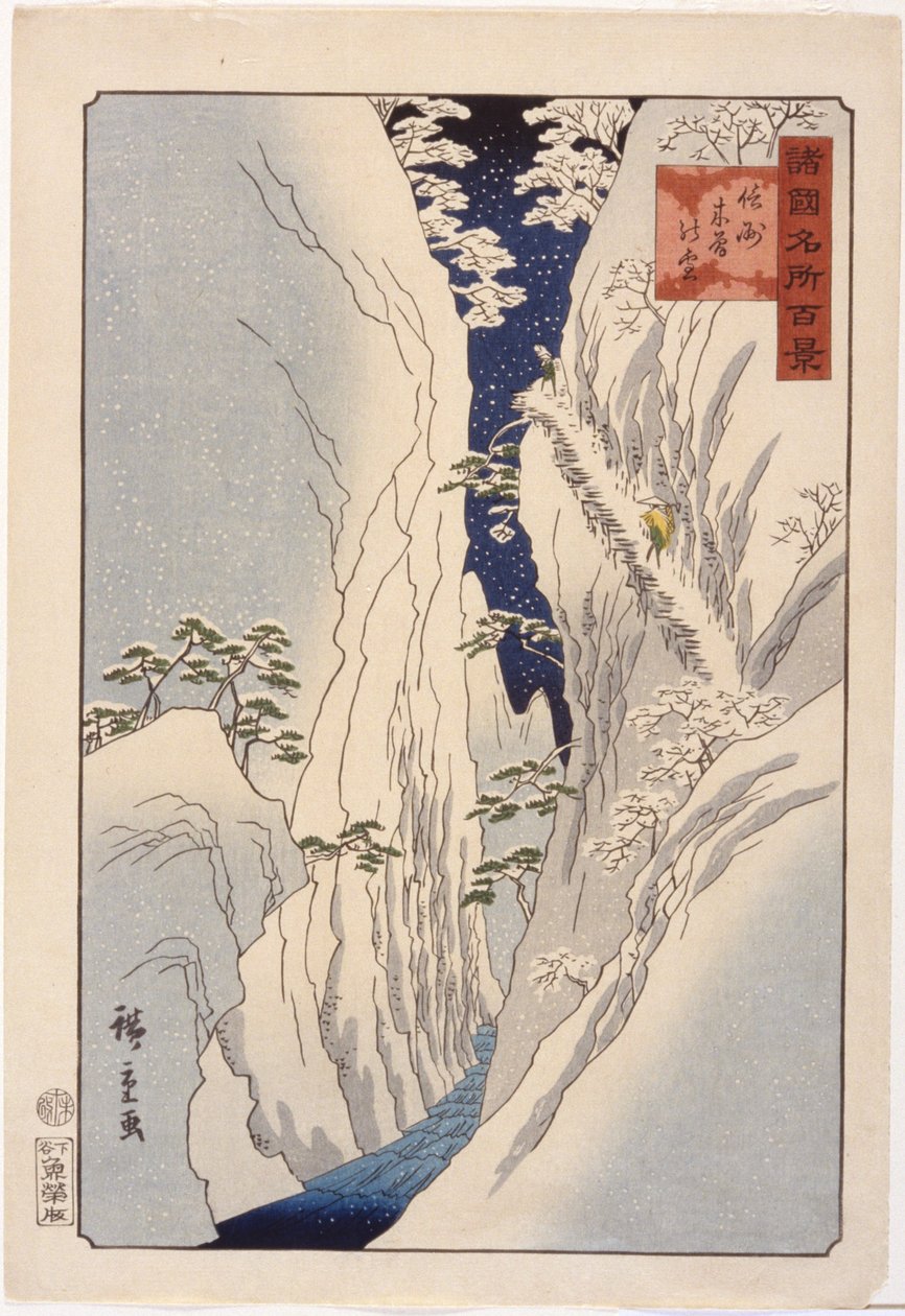 S no w na základně shinano od Ando or Utagawa Hiroshige