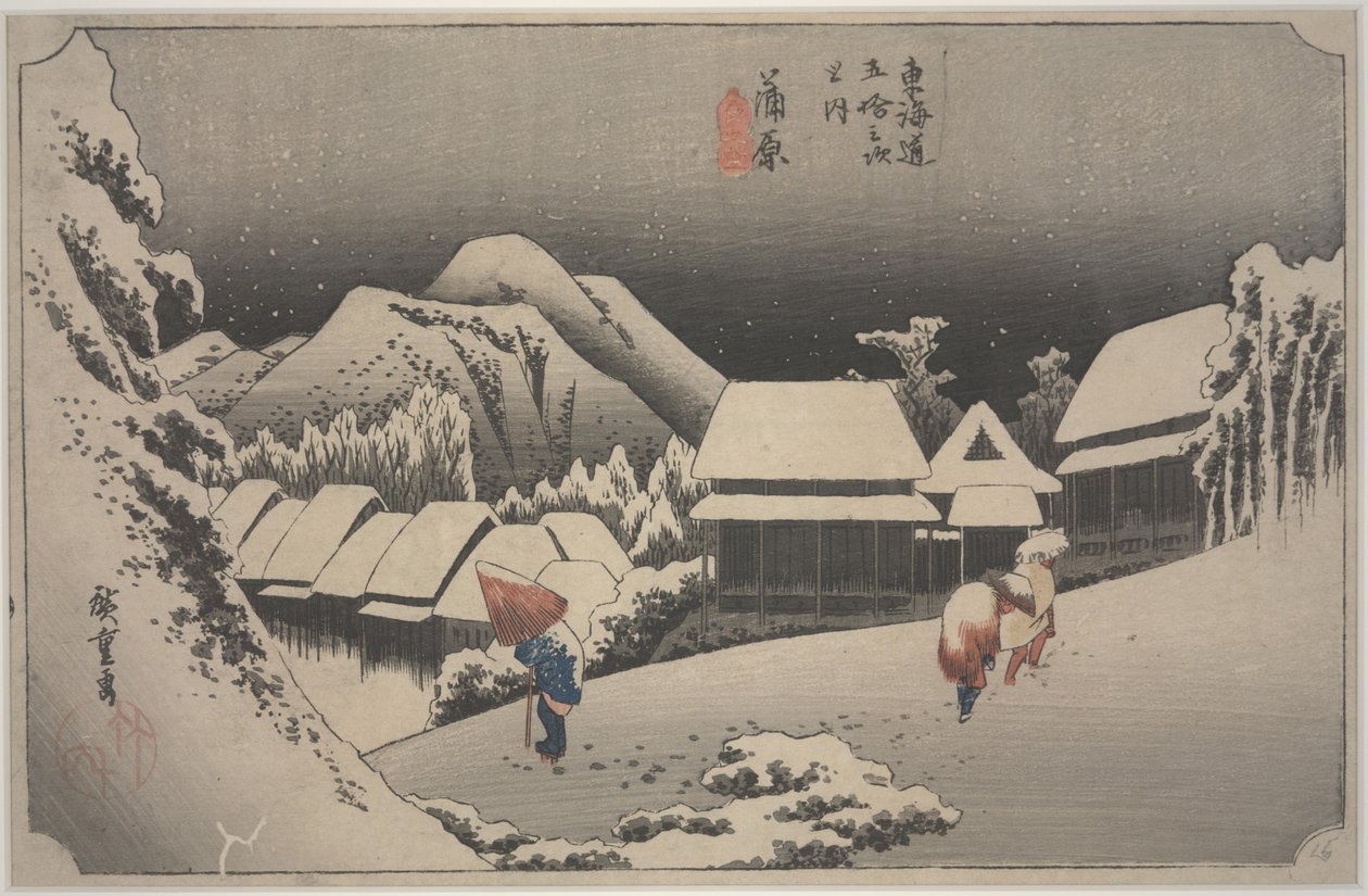 Sníh v noci od Ando or Utagawa Hiroshige