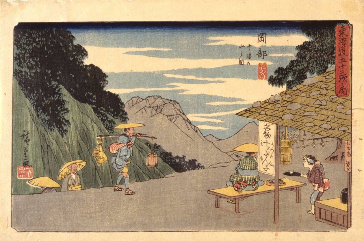 Station 22, Okabe (barevný dřevořez) od Ando or Utagawa Hiroshige