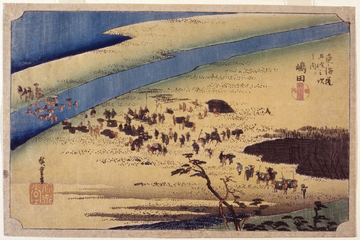 Station 24, Shimada (barevný dřevotisk) od Ando or Utagawa Hiroshige