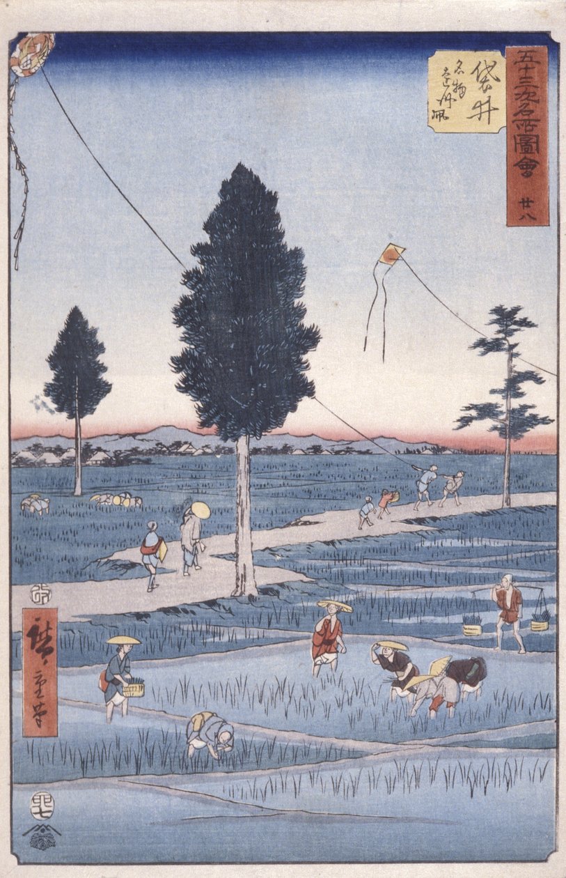 Station 28, Fukuroi (barevný dřevořez) od Ando or Utagawa Hiroshige