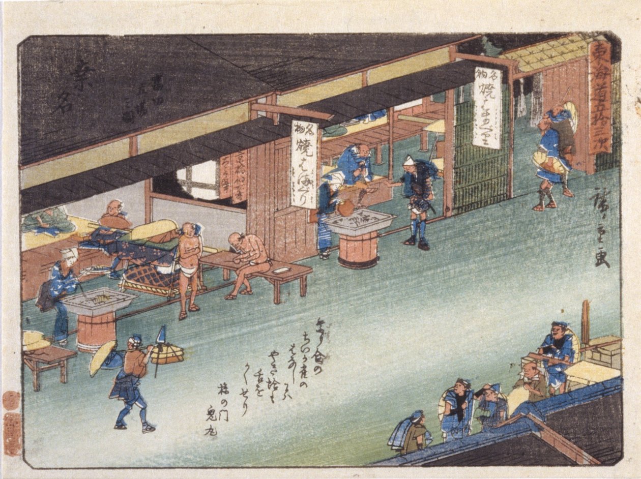 Station 43, Kuwana (barevný dřevořez) od Ando or Utagawa Hiroshige