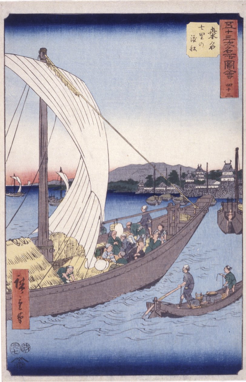 Station 43, Kuwana (barevný dřevořez) od Ando or Utagawa Hiroshige