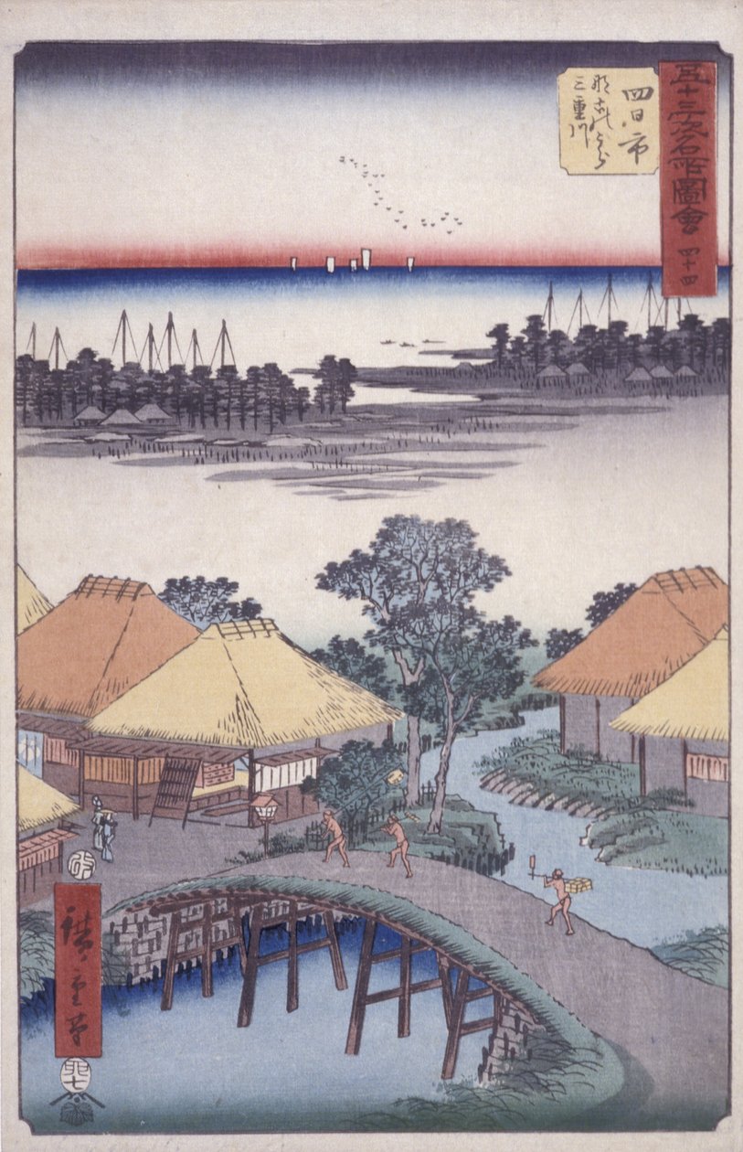 Station 44, Yokkaichi (barevný dřevořez) od Ando or Utagawa Hiroshige