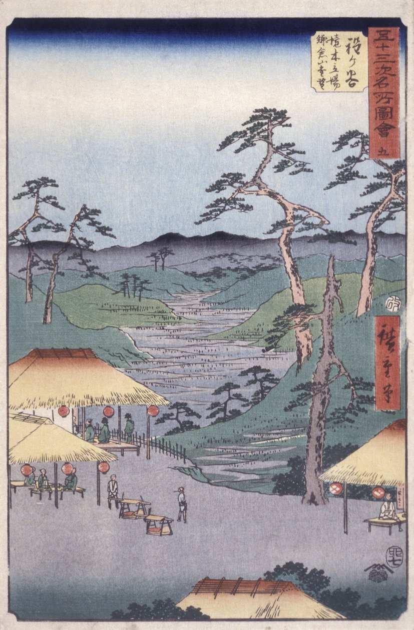 Station 5, Hodogaya (dřevěný tisk) od Ando or Utagawa Hiroshige
