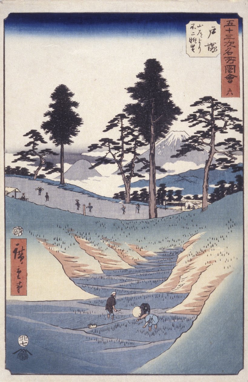 Station 6, Totsuka (dřevěný tisk) od Ando or Utagawa Hiroshige