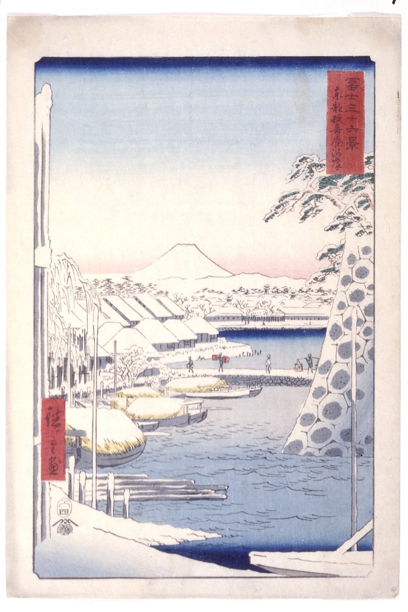 Nábřeží řeky Sukiya ve východním hlavním městě (T?to Sukiya Kaigan) (barevný dřevotisk) od Ando or Utagawa Hiroshige