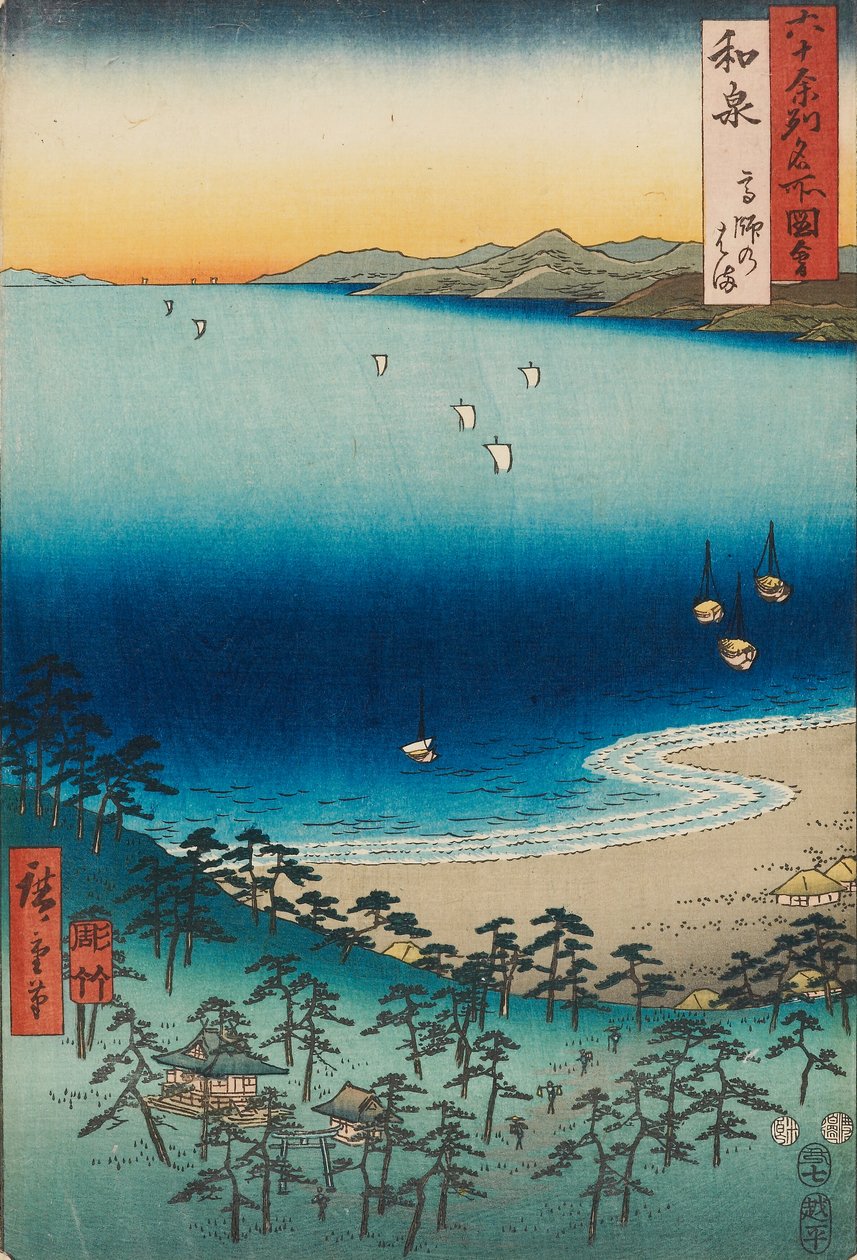 Pláž v Takashi v provincii Izumi od Ando or Utagawa Hiroshige