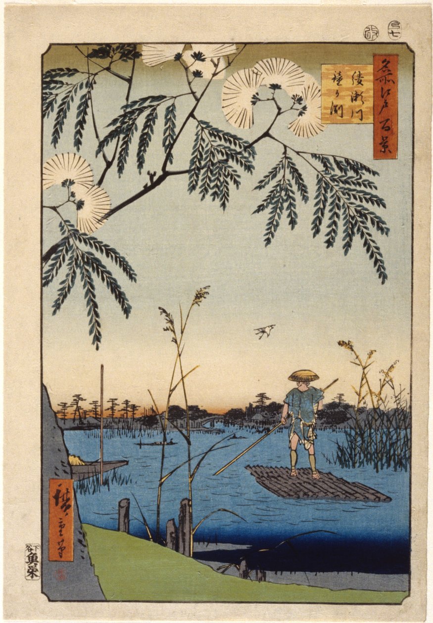 Most Kanasugi v Shibaura (barevný dřevořez) od Ando or Utagawa Hiroshige