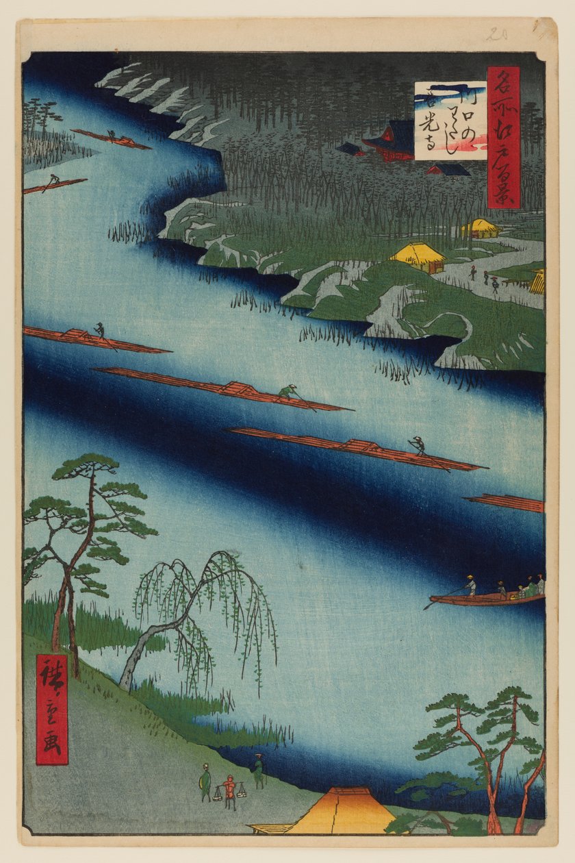 Přívoz Kawaguči a chrám Zenkoji od Ando or Utagawa Hiroshige