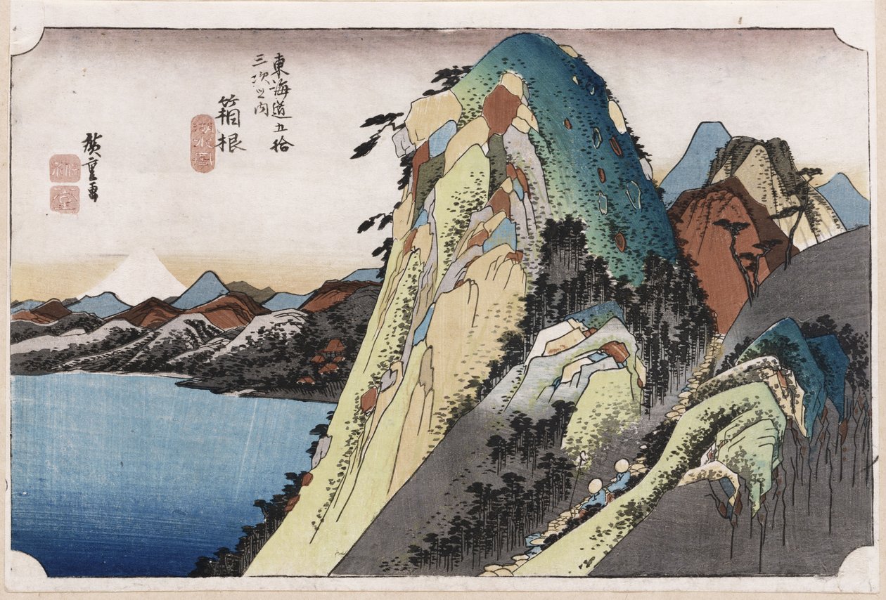 Jezero v Hakone, z „padesáti tří stanic Tokaida“ od Ando or Utagawa Hiroshige