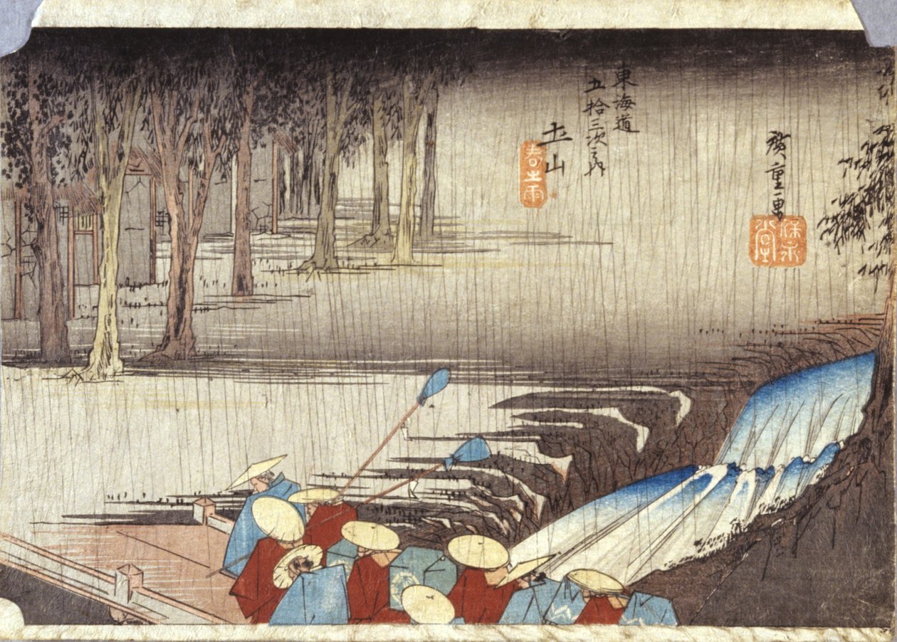 Tsuchiyama, jarní déšť (barevný dřevoryt) od Ando or Utagawa Hiroshige