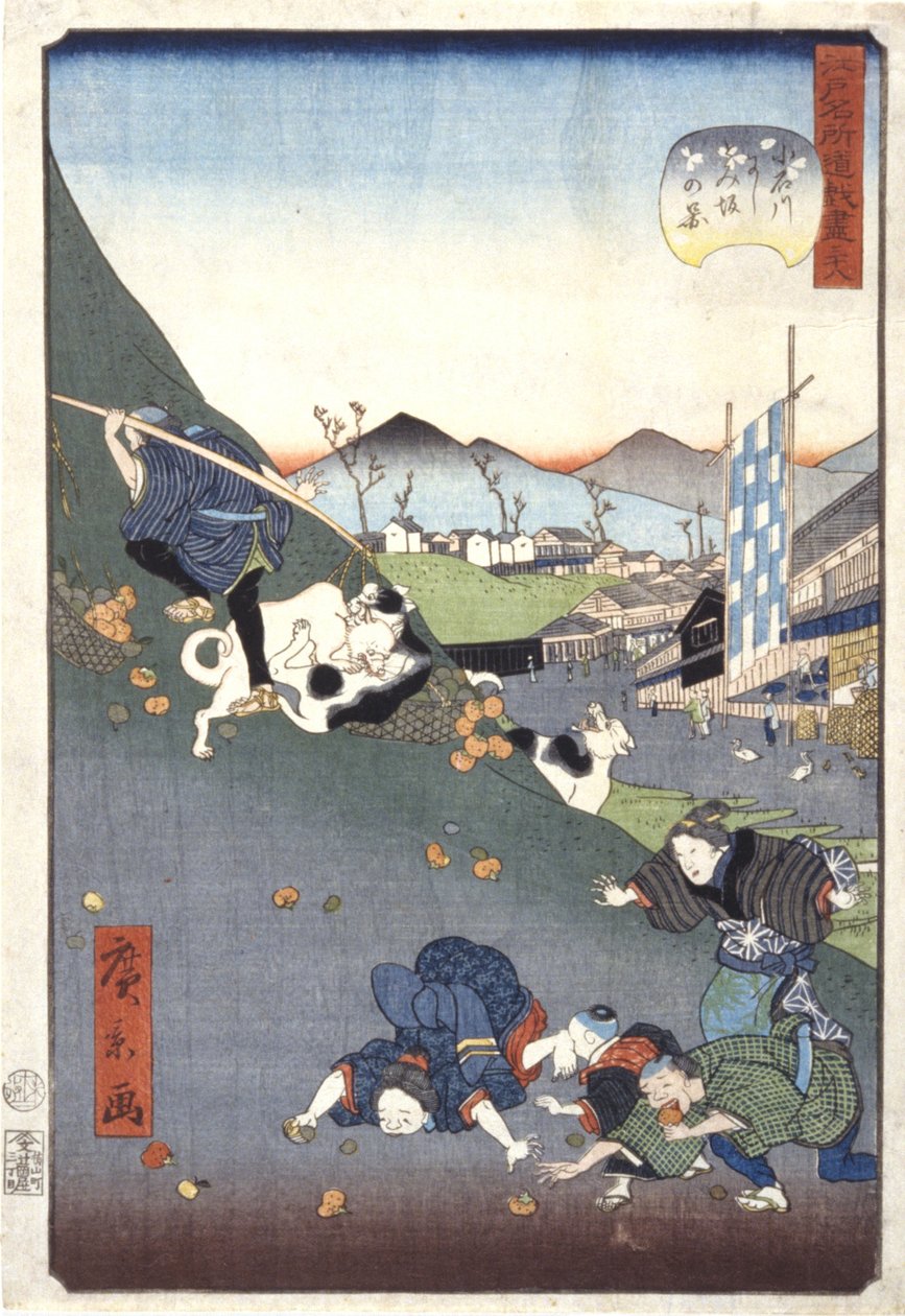 Pohled na člena Nishitomizaka Koishikawa (38) (systém Koishikawa Nishitomizaka 38) od Ando or Utagawa Hiroshige