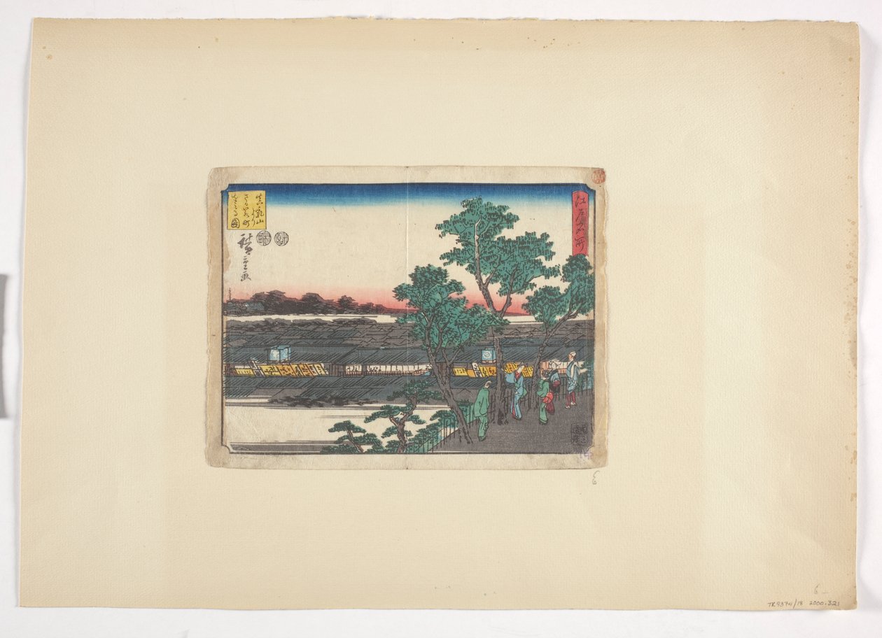 Pohled na Saruwakacho z Matsuchiyama (barevný dřevoryt) od Ando or Utagawa Hiroshige